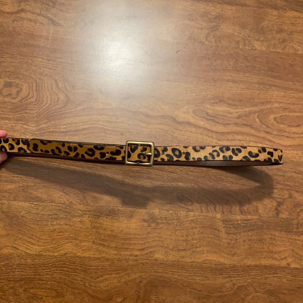 Leather leopard faux fur skinny belt